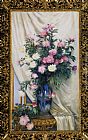Peonies in a Blue Vase on a Draped Regency Giltwood Console Table by Albert Aublet